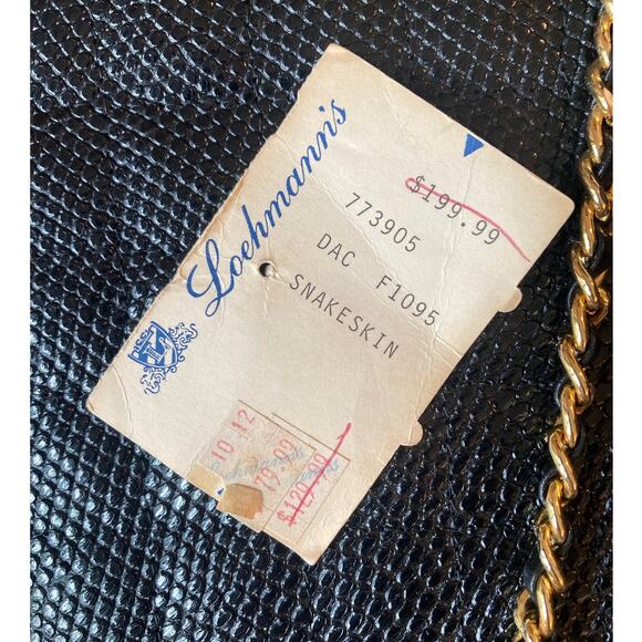 Lou-Rexx Vintage Quilted Snakeskin Round Chain Strap Handbag Black Loehmann's - Picture 10 of 14